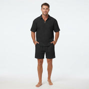 Elliot Bramwell | Textured Zip Polo & Shorts Set For Men