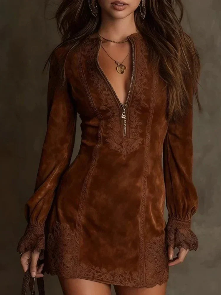Valentina Moretti | Lace Zip Mini Dress For Women