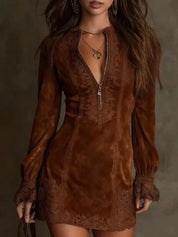 Valentina Moretti | Lace Zip Mini Dress For Women
