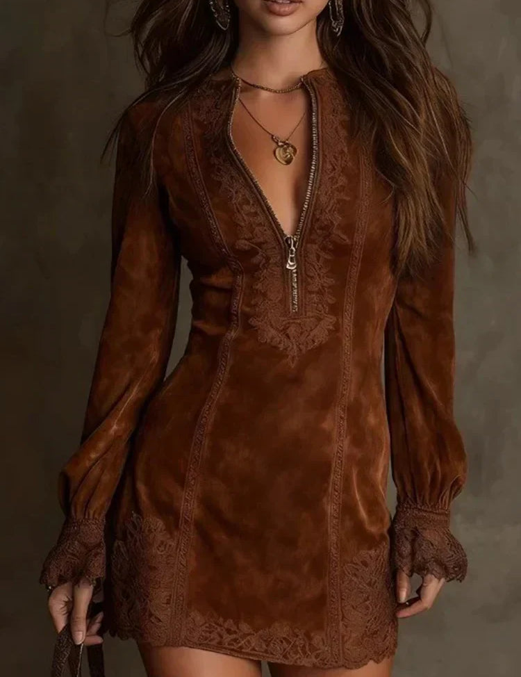 Valentina Moretti | Lace Zip Mini Dress For Women
