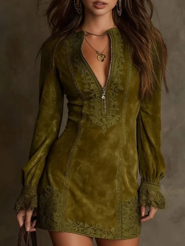 Valentina Moretti | Lace Zip Mini Dress For Women