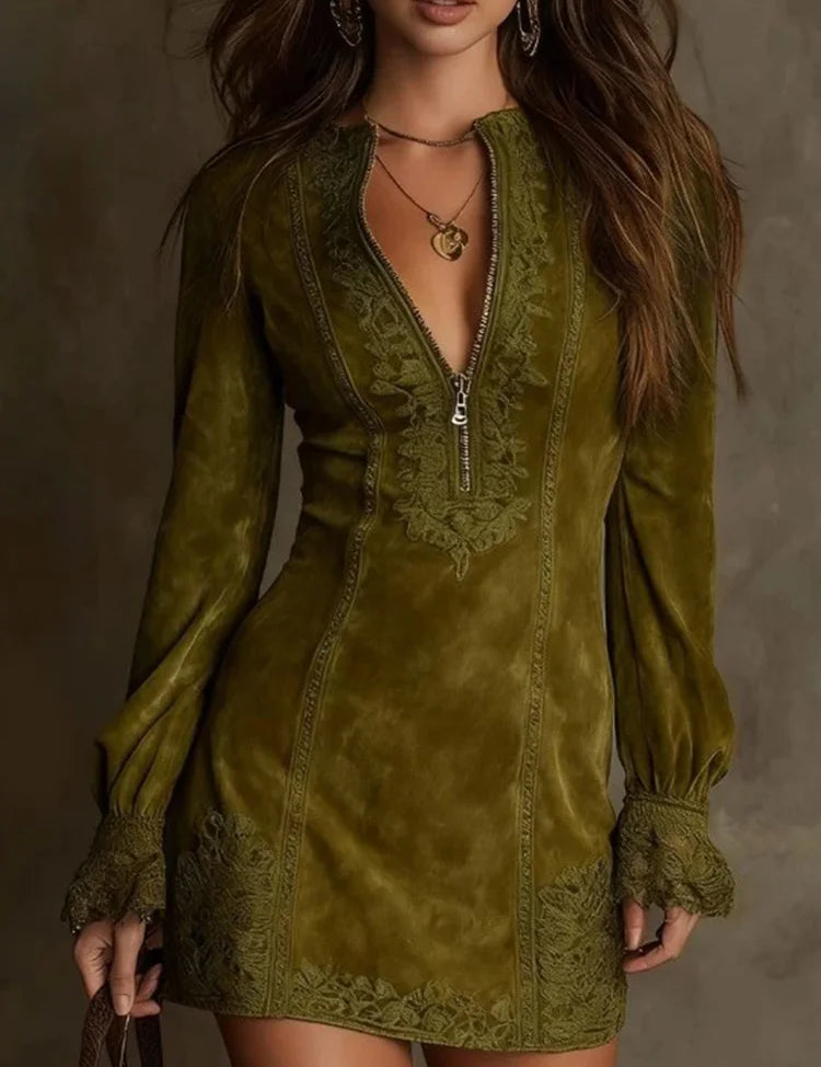 Valentina Moretti | Lace Zip Mini Dress For Women