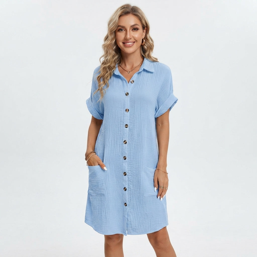 Emilia Weston | Cotton Linen Shirt Mini Dress For Women