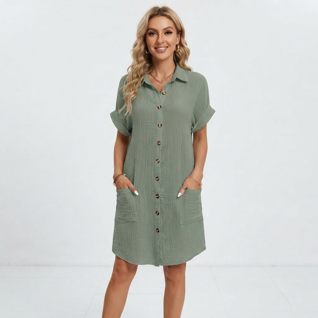 Emilia Weston | Cotton Linen Shirt Mini Dress For Women