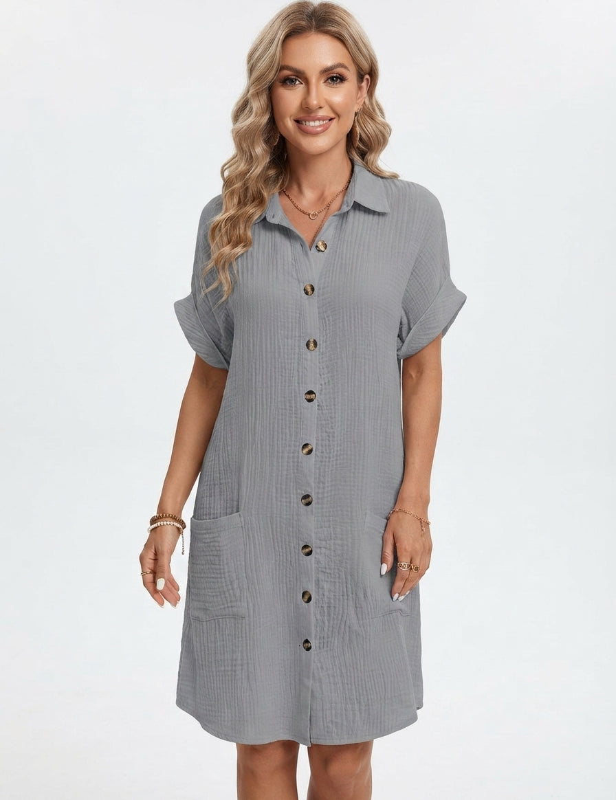 Emilia Weston | Cotton Linen Shirt Mini Dress For Women