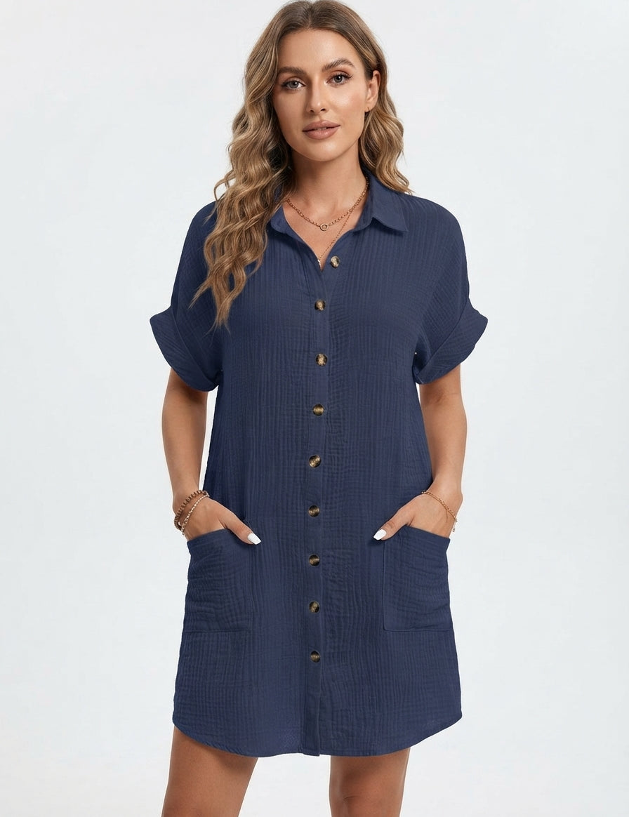 Emilia Weston | Cotton Linen Shirt Mini Dress For Women