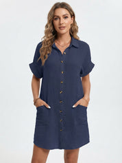 Emilia Weston | Cotton Linen Shirt Mini Dress For Women