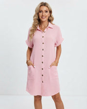 Emilia Weston | Cotton Linen Shirt Mini Dress For Women