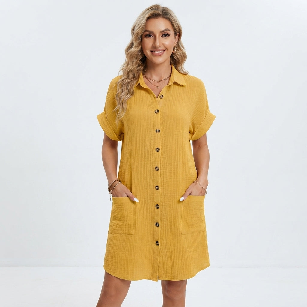 Emilia Weston | Cotton Linen Shirt Mini Dress For Women