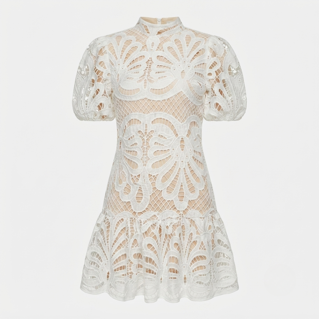Emma Gallagher | White Lace Mock-Neck Midi Dress For Women