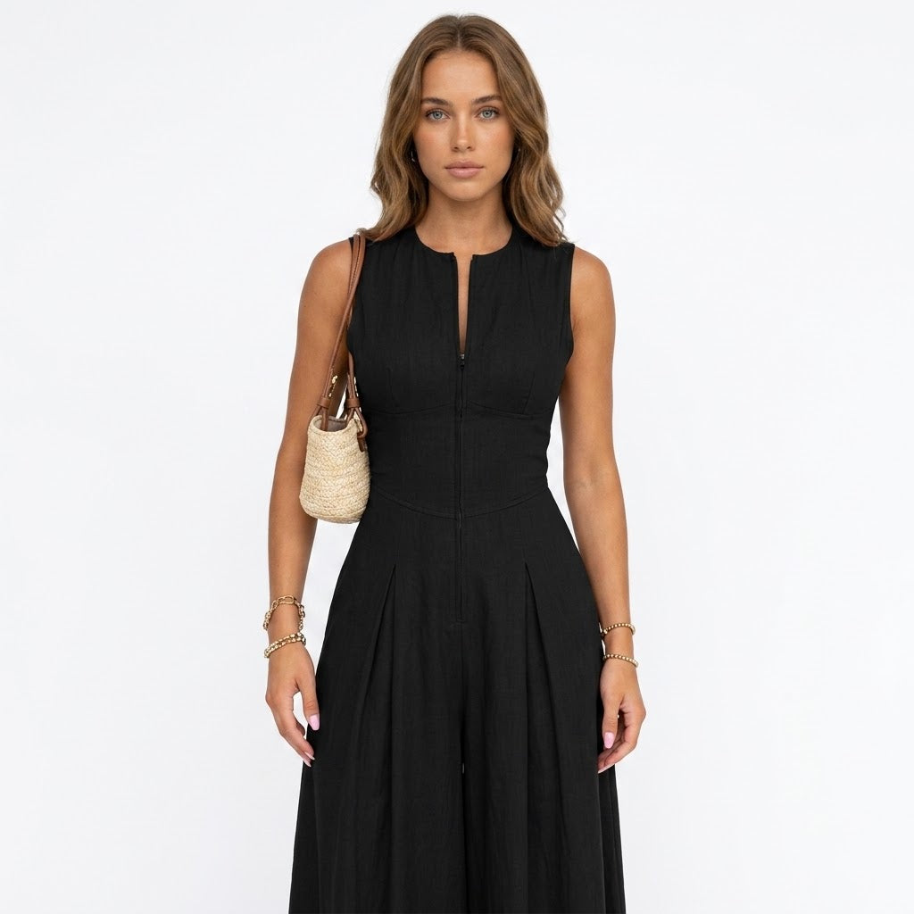 Emma White | Sleeveless Wide-Leg Zip Jumpsuit For Women