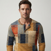 Ethan Morrison | Geometric Waffle Henley Sweater For Men