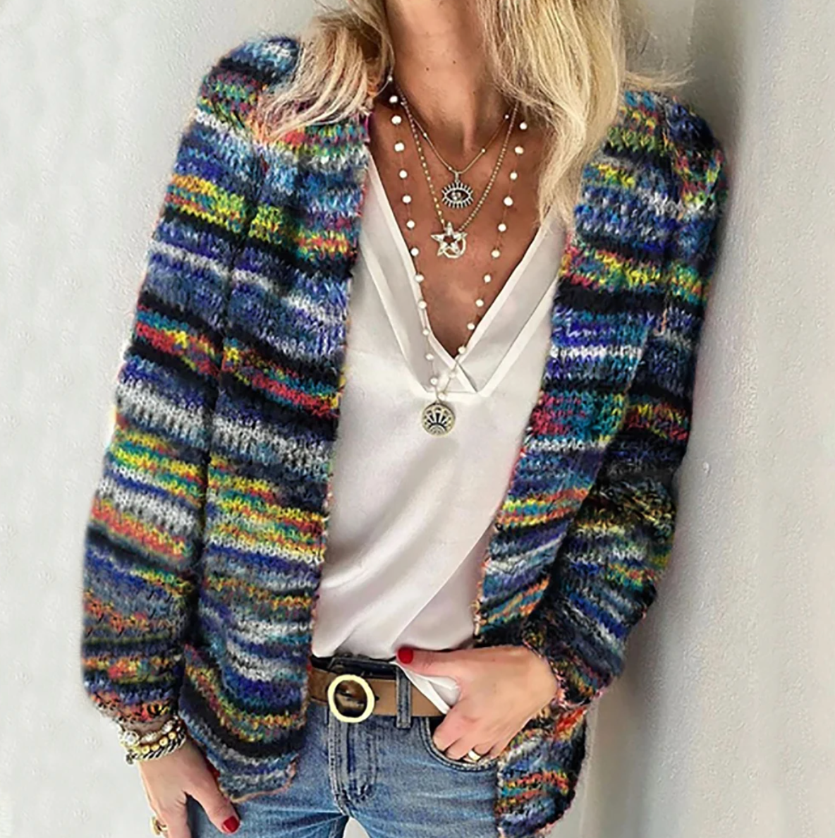 Isabella Laurent | Multicolour Knit Cardigan For Women