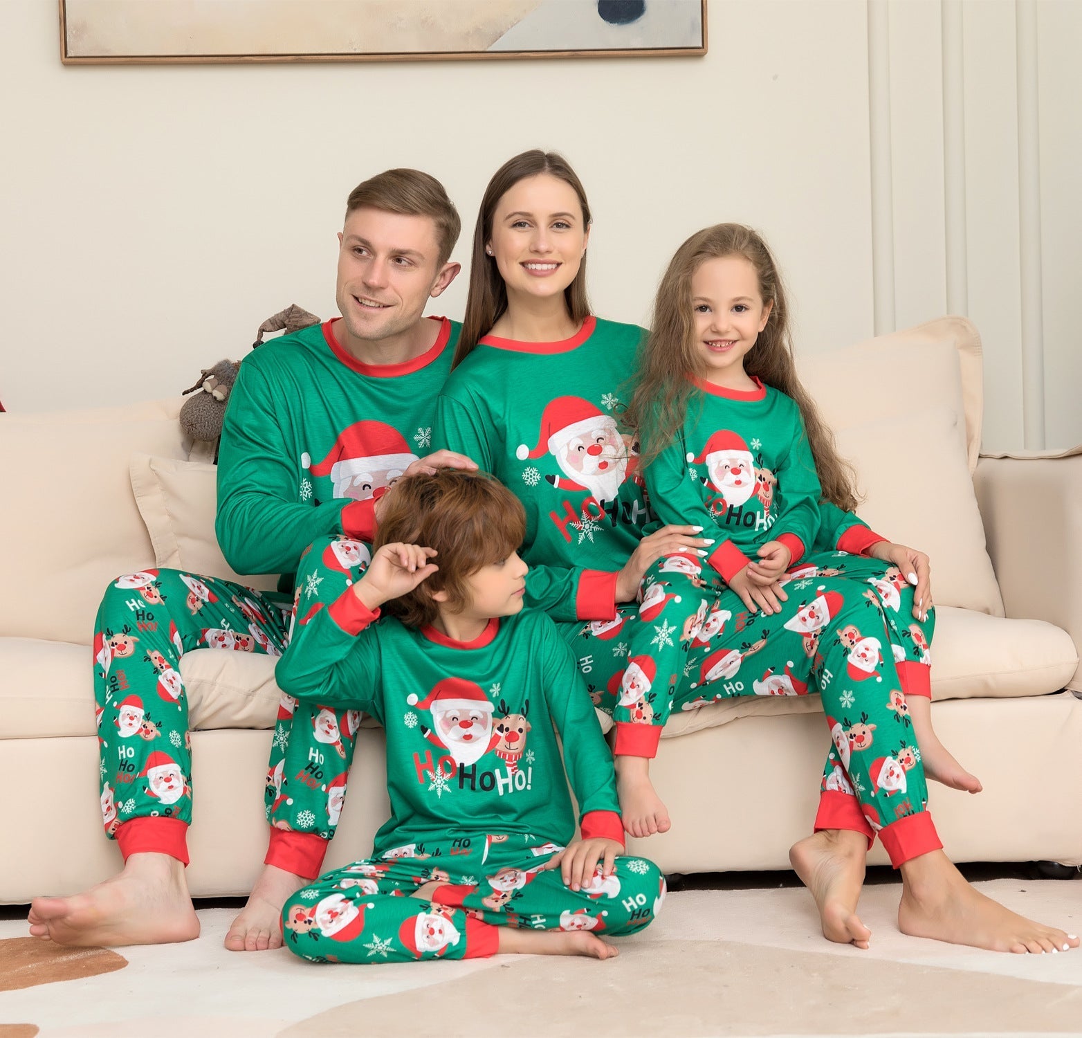 Evergreen | Green Santa Print Christmas Pyjamas Unisex & Family