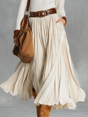 Eloise Fairweather | Velvet Pleated Skirt With Lace-Up Belt For Women