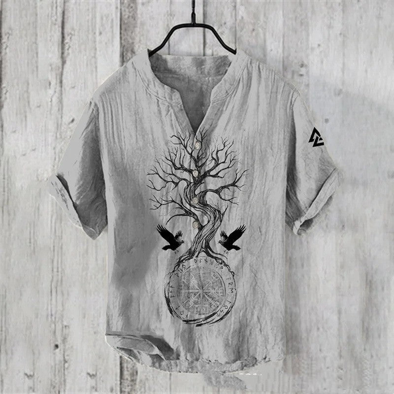 Filippo Rushcombe | Art Print Linen-Look Short Sleeve Shirt For Men
