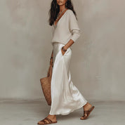 Harper Collins | Satin Maxi Skirt & Knit Sweater Set For Women
