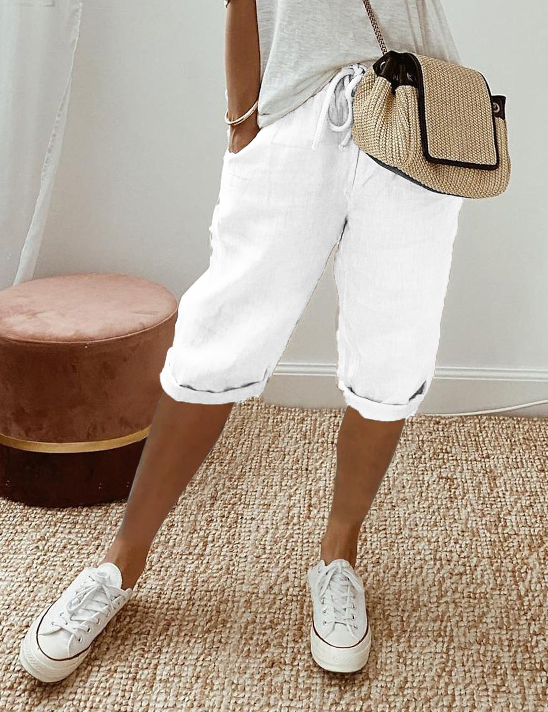 Ottavia Merimbula | Stone Cropped Linen-Look Pants For Women