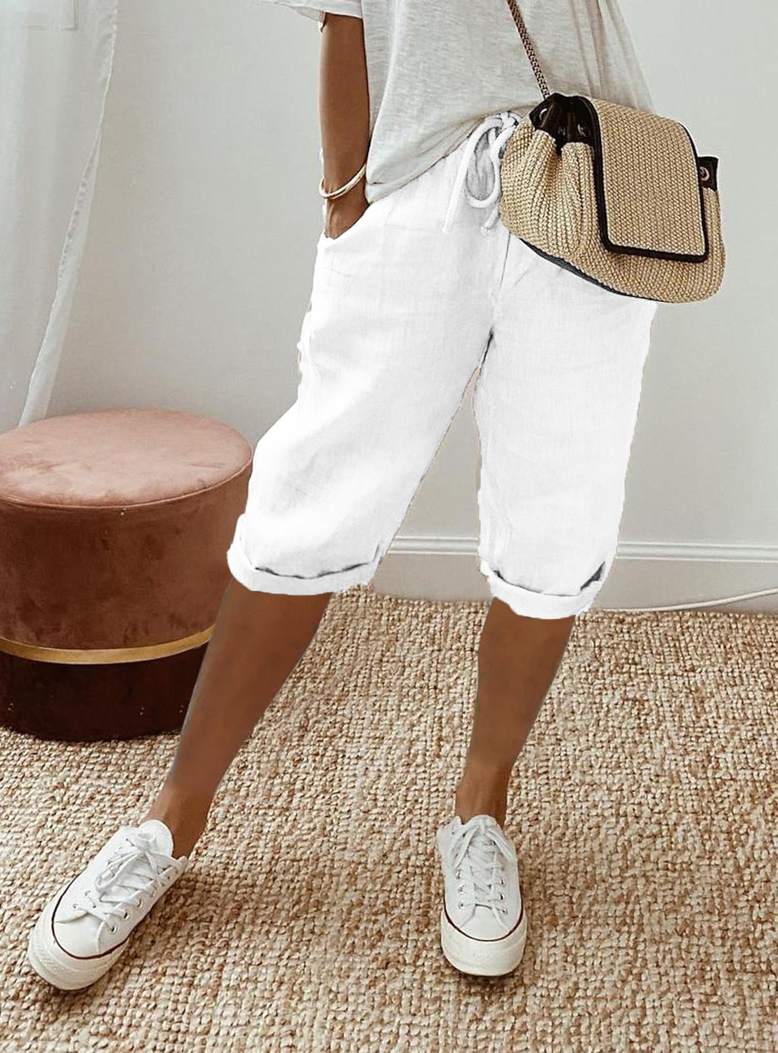 Ottavia Merimbula | Stone Cropped Linen-Look Pants For Women