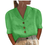 Ines Corholt | Linen-Look Shawl Collar Button Front Top For Women