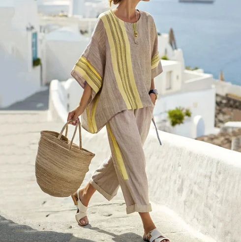 Fiore Hunworth | Linen-Look Striped Top & Trousers Set For Women