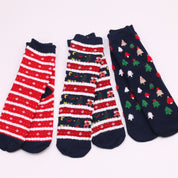 Snowy Wish | Navy Santa Print Christmas Socks For Women