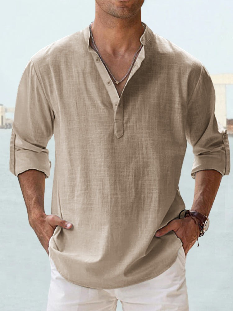 Paolo Everhurst | Stand Collar Roll Sleeve Shirt For Men