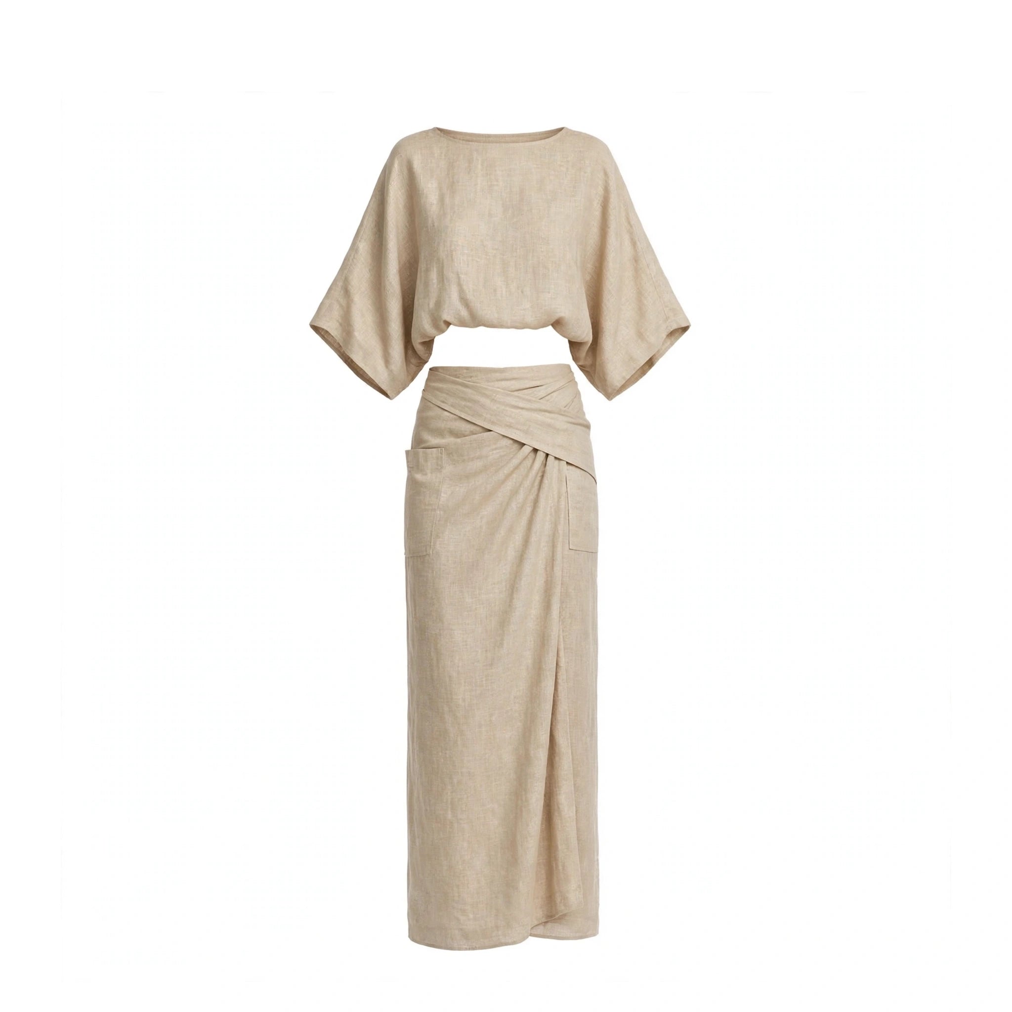 Evie Sherwin | Linen-Blend Batwing Top and Maxi Skirt Set For Women
