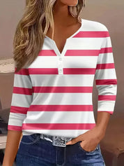 Ruby Sanders | Striped V-Neck Top With ¾ Sleeves For Women