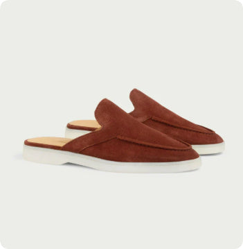Silvio Tamworth | Rust Suede Backless Loafers For Men