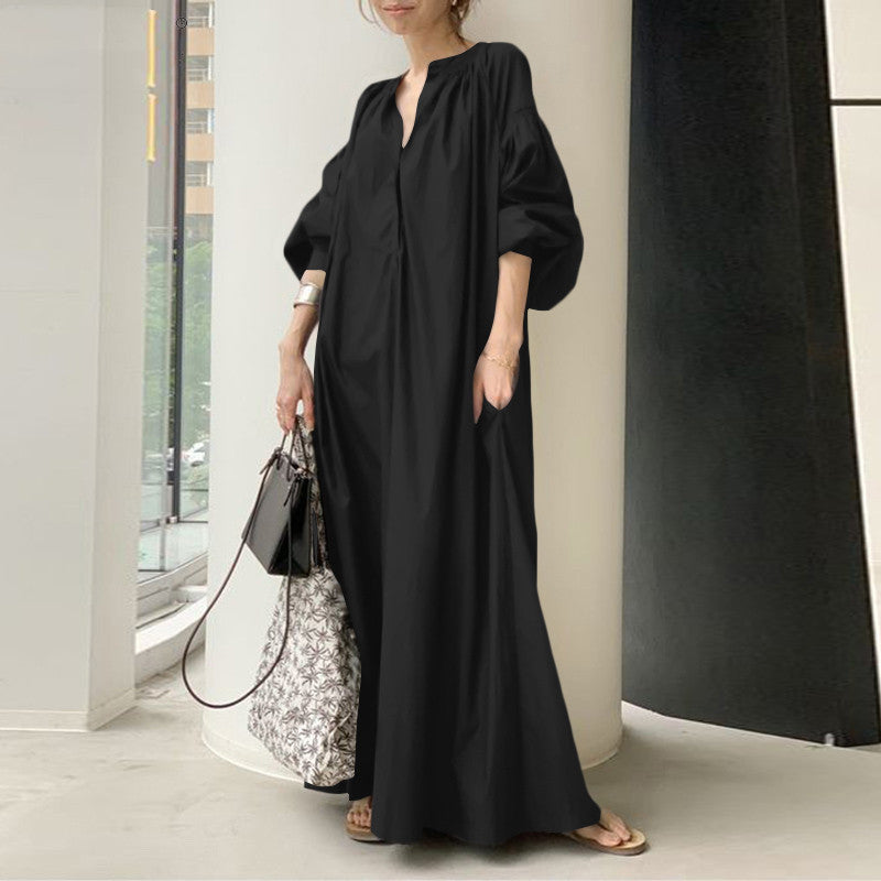 Caterina Brambury | Linen-Look Balloon Sleeve Kaftan Dress For Women