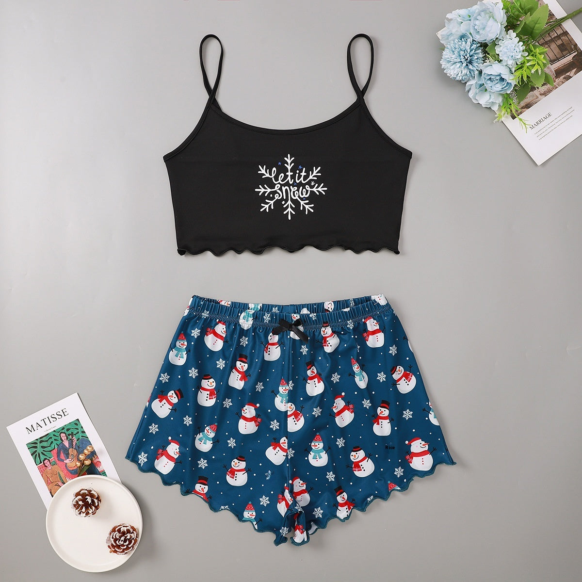Sugar Plum | Green Gingerbread Print Christmas Pyjamas For Women