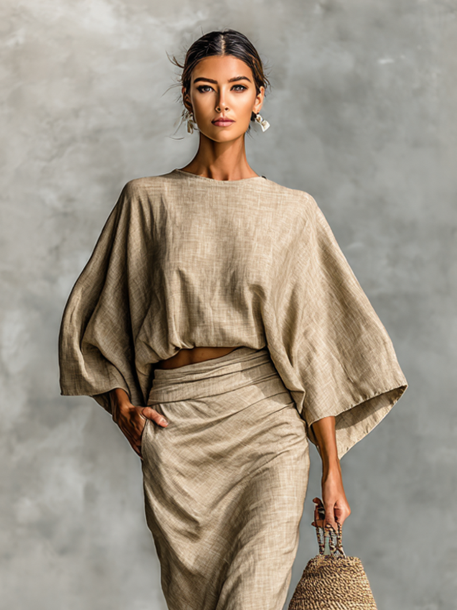 Evie Sherwin | Linen-Blend Batwing Top and Maxi Skirt Set For Women