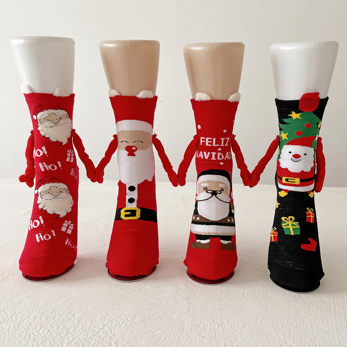 Joy | Red Santa Hand-Holding Christmas Socks Unisex & Couples