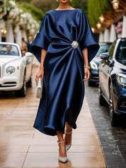 Cinzia Merhurst | Draped Satin Cape Sleeve Maxi Dress For Women
