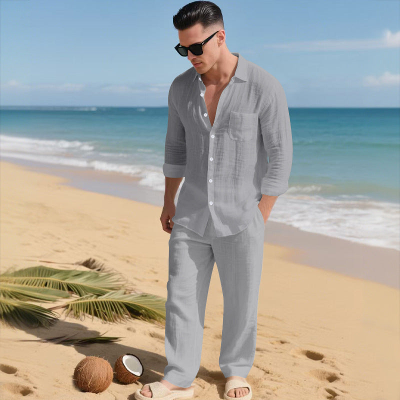 Valerio Gilgate | Linen-Look Shirt And Trousers Set For Men