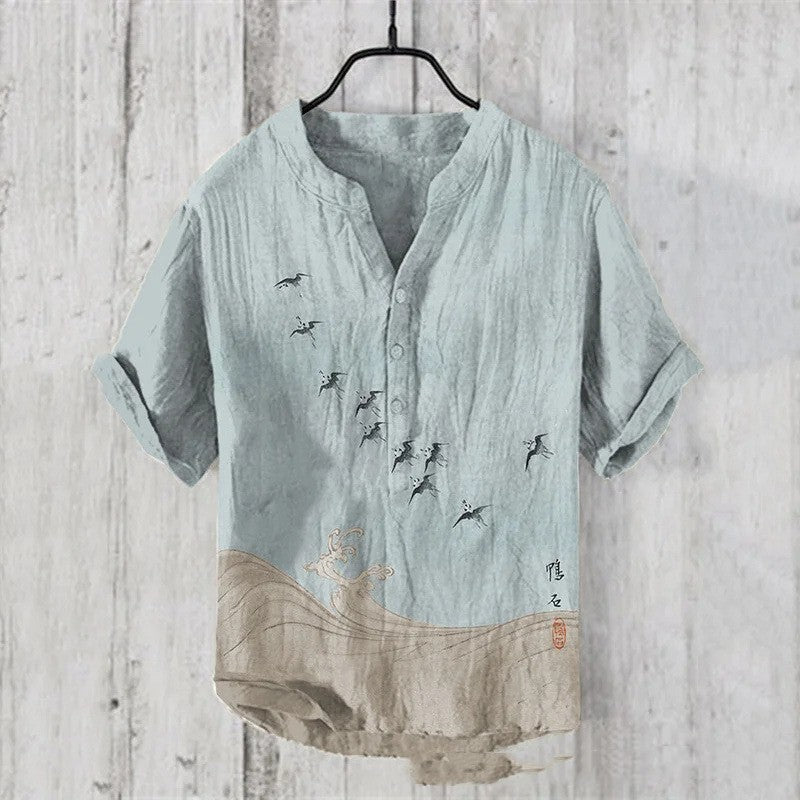Filippo Rushcombe | Art Print Linen-Look Short Sleeve Shirt For Men
