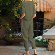 Dora Dalton | Linen-Look Top & Tie-Waist Trousers Set For Women