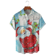 Fireside Glow | Red Santa Claus Print Christmas Shirt For Men