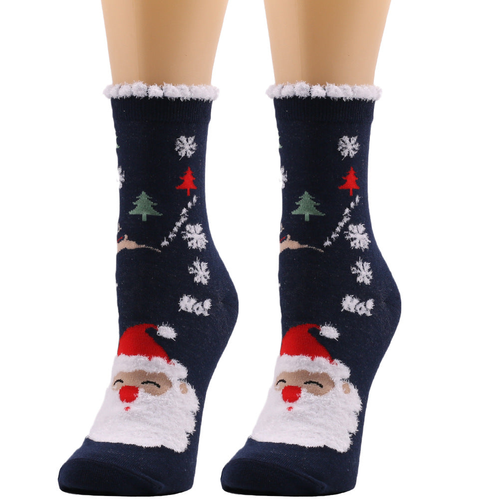 Snowy Wish | Navy Santa Print Christmas Socks For Women