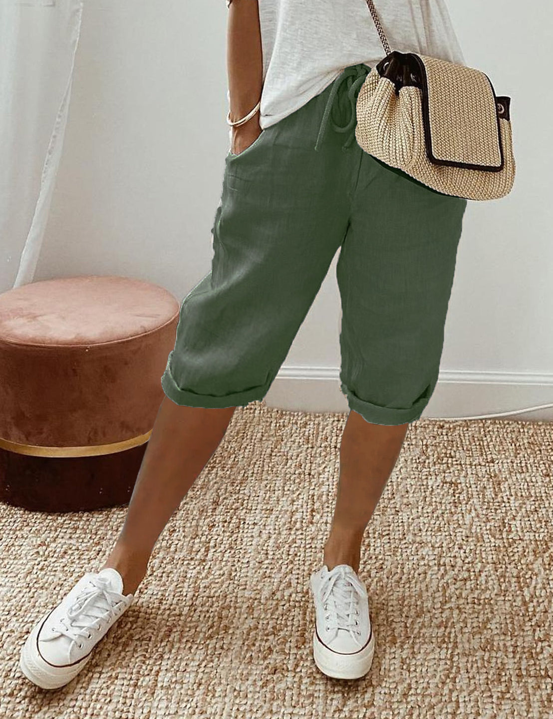 Ottavia Merimbula | Stone Cropped Linen-Look Pants For Women