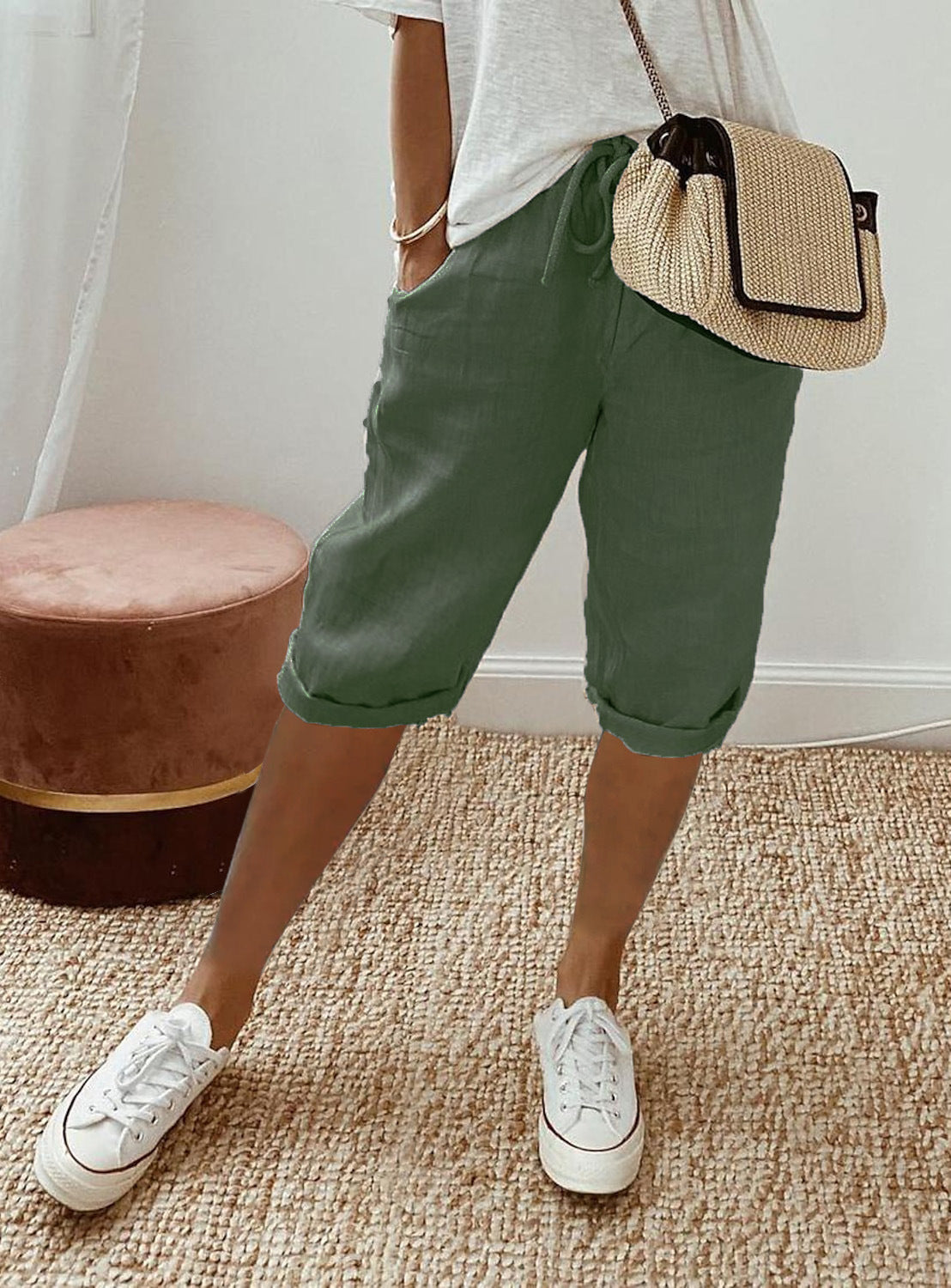 Ottavia Merimbula | Stone Cropped Linen-Look Pants For Women