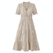 Clara Pennington | Striped V-Neck Summer Dress