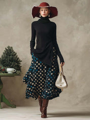 Imogen Fairweather | Turtleneck Knit Top & Polka Dot Skirt Set For Women