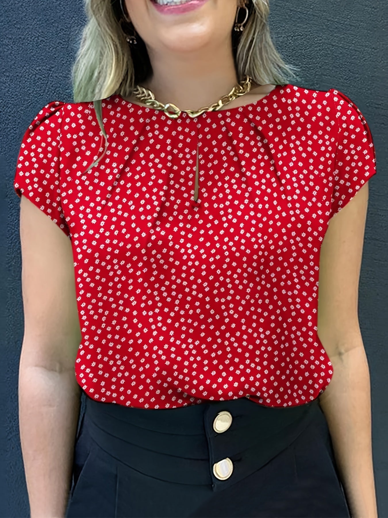 Ophelia Lockhart | Polka Dot Blouse With Keyhole Detail For Women