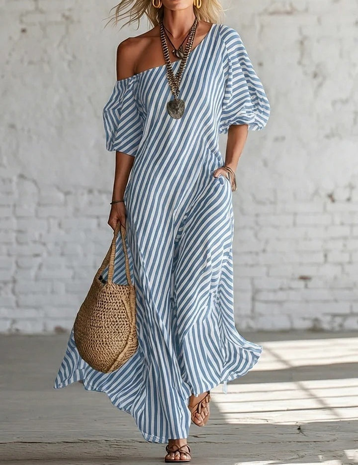 Sienna Walker | Striped Off-Shoulder Summer Dress For Women