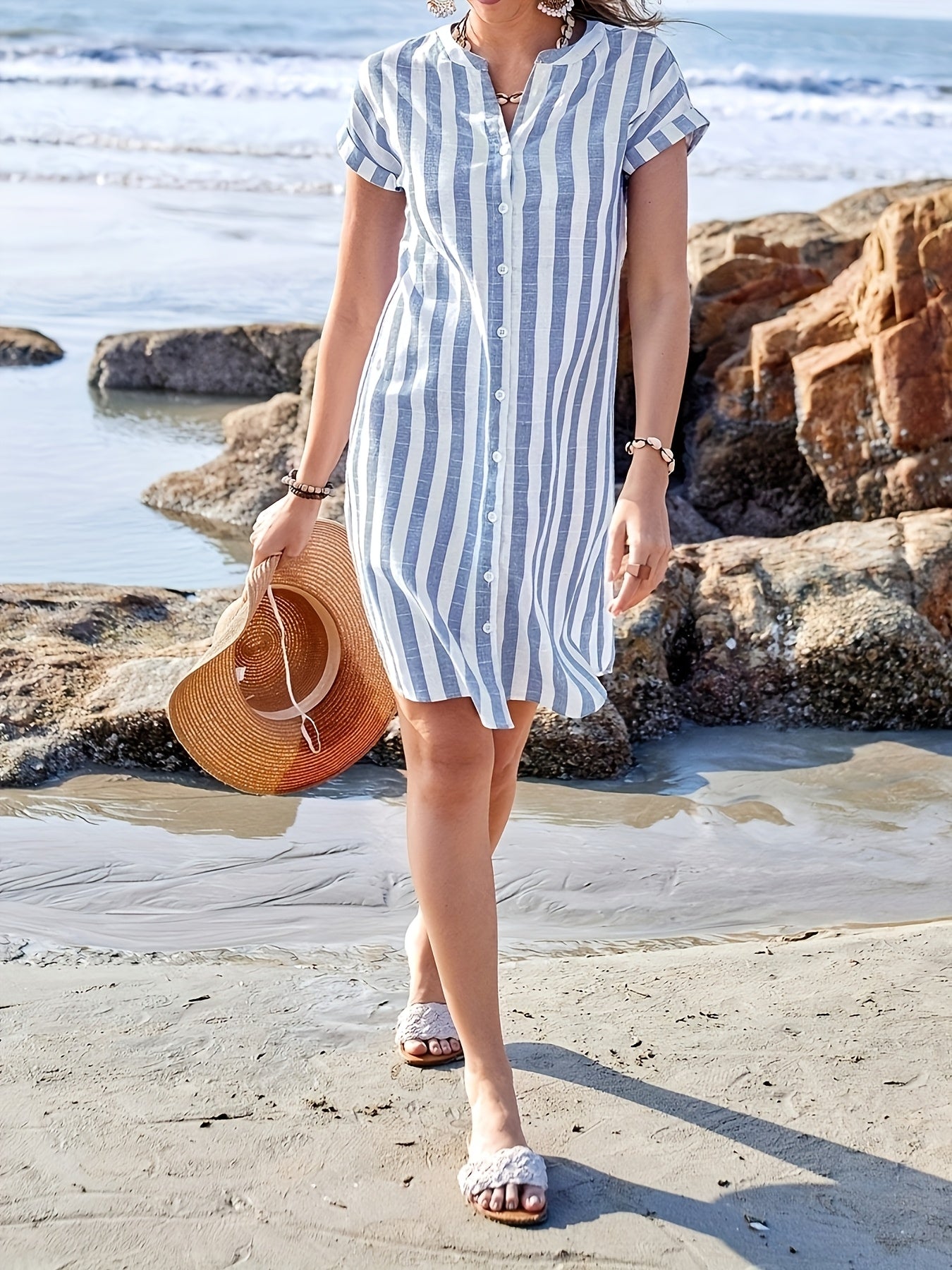 Millie Ashgrove | Striped V-Neck Summer Dress For Women