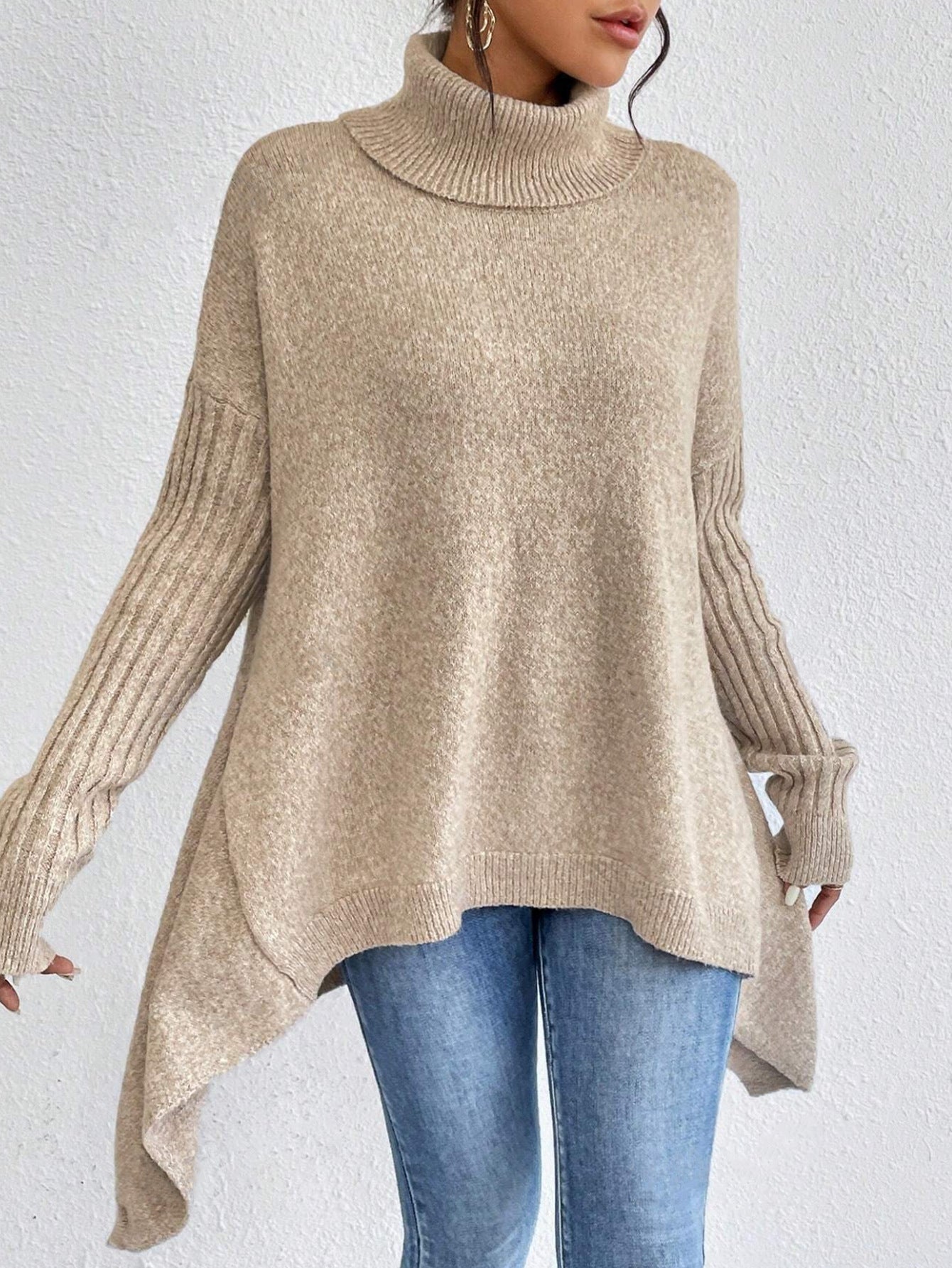 Phoebe Martin | Oversized Turtleneck Knit Sweater For Women