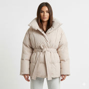 Amelie Dubois | Belted Puffer Jacket With Luxe Collar For Women