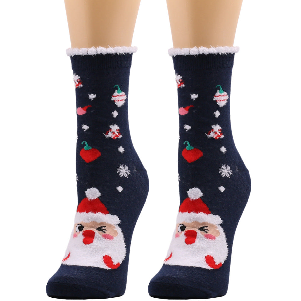 Snowy Wish | Navy Santa Print Christmas Socks For Women